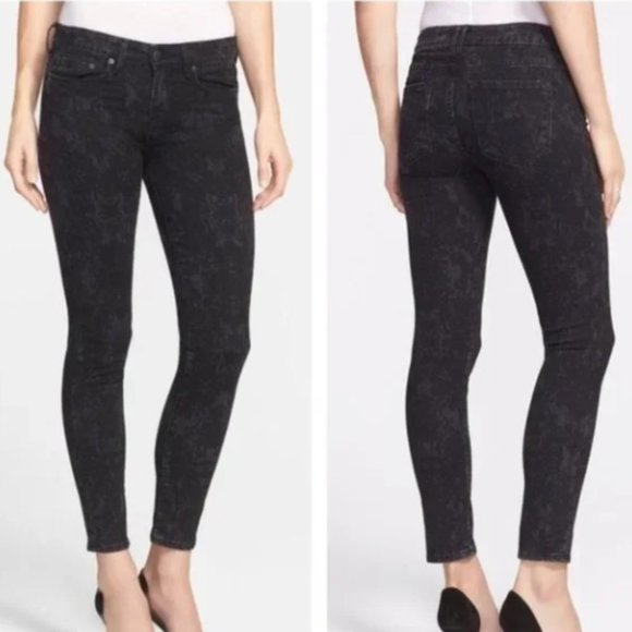Vince Denim - Vince Floral Black Dylan-Ankle Denim Skinny Mid Rise Jeans Size 31